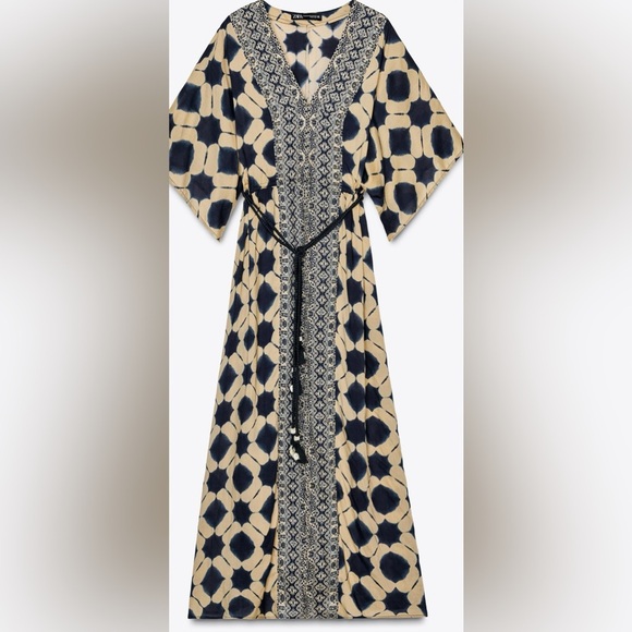Zara Printed Caftan Maxi Dress – Sequin Detail – XS-S – NWT - Picture 1 of 15